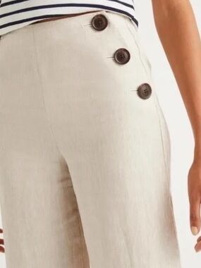 Boden | Women’s Cream 100% Linen Side Button Wide Leg Capri Pants Size 10